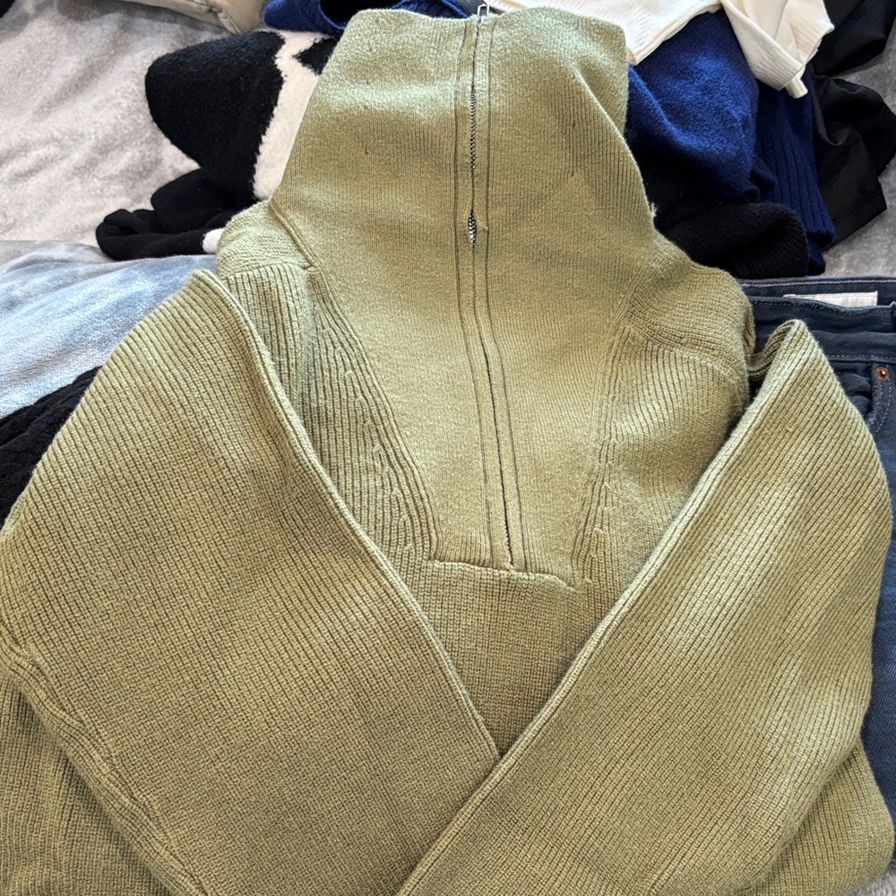 Wayf Olive Green Long Sleeve Sweater Dress